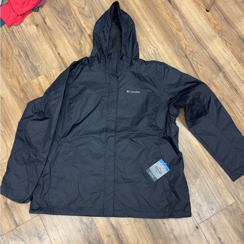 Columbia Black Hooded Rain Jacket with Omni-Tech